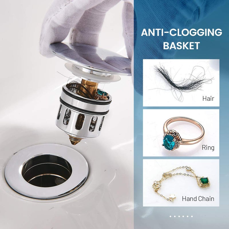 REGALMIX Vessel Sink Drain,Bathroom Pop-up Drain with Detachable Basket Stopper, Anti-Explosion and Anti-Clogging Drain Strainer, Sink Drain Assembly with Overflow Polished Chrome, REGALMIX RWF083H - Image 4